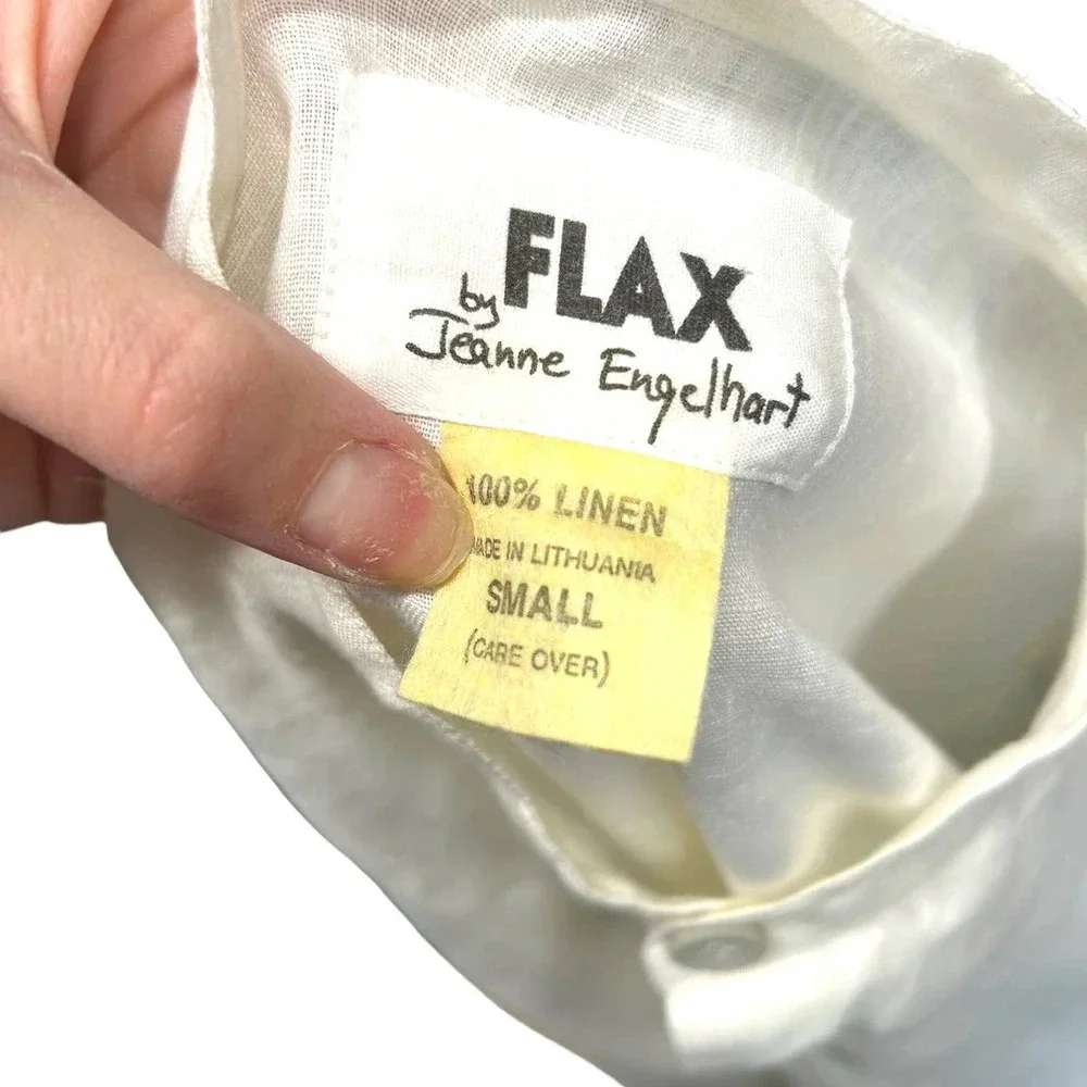 FLAX Linen Lagenlook Button Down Front Tunic Top White Cream‎ Size Small